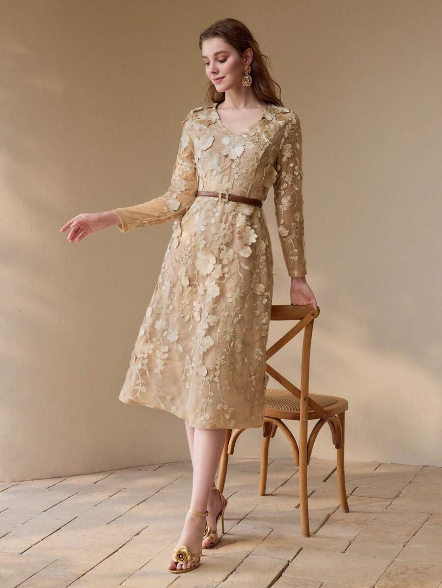 MOTF PREMIUM FLORAL EMBROIDERY A LINE DRESS