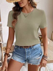 SHEIN Frenchy Women's Crew Neck Short Sleeve Casual Textured Fabric T-Shirt