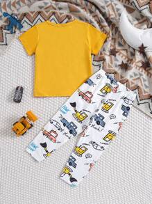 Young Boy Car And Letter Graphic PJ Set - Multicolor - View 2