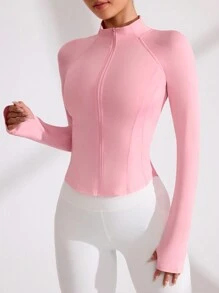 Easithlete White Slim-Fit Yoga Sports Jacket - Baby Pink - View 7