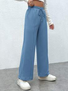 SHEIN PETITE 女士纯色前系带简约运动裤，休闲日常穿着