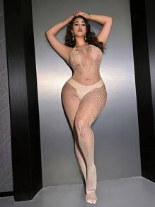 AltCore Plus Size Sexy One-Piece Mesh Jumpsuit