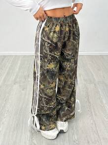 SHEIN PETITE Pantalones simples para diario con bloque de color e impresión para mujer - Multicolor - Ver 5