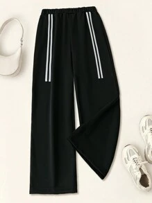 INAWLY 大码休闲运动裤，时尚简约，适合日常穿着 - 黑色 - 查看 3