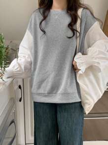 DAZY 女式圆领拼接休闲长袖运动衫，秋季女装