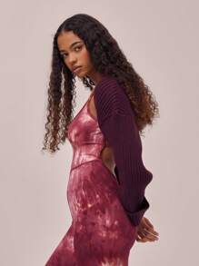 Musera Sport 厚罗纹针织短款上衣，适合板式网球、网球、匹克球等运动，时尚百搭 - 紫紅色 - 查看 3