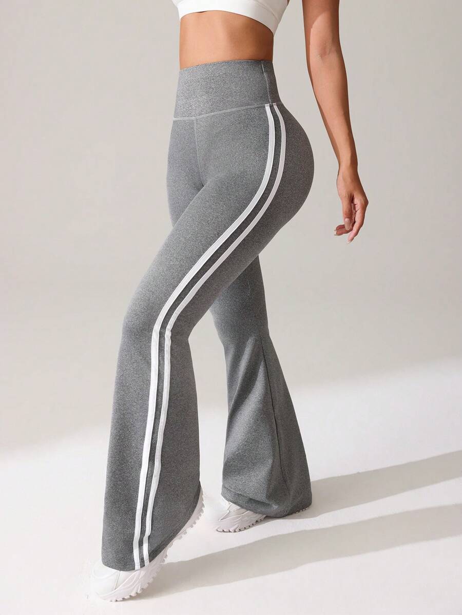 Easithlete Women's High Waist Striped Wide Leg Casual Sports Pants - Light Grey - View 1