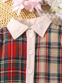 Vestido casual de manga larga con botones delanteros y color liso para niñas bebé - Multicolor - Ver 4