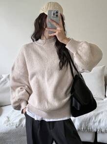 Dazy-Less Suéter de punto holgado de cuello alto y unicolor para mujer, ropa de mujer de otoño