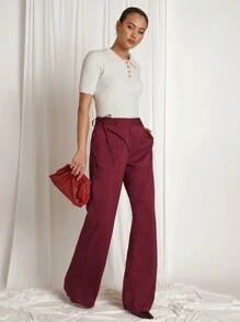 COSMINA Pantalon décontracté de couleur unie pour femme, style minimaliste pour un porter quotidien - Rouge foncé - Voir 6