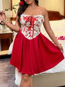 SHEIN Clasi Đầm thời trang công sở thanh lịch cỡ lớn cho nữ, trang nhã, họa tiết hoa hồng, ren, thắt lưng, chắp vá, eo bằng vải satin, thích hợp cho mùa hè, mùa tựu trường, tốt nghiệp, ngày lễ, ngày lễ tình nhân, lễ hội âm nhạc, ngày của mẹ, halloween, lễ tạ ơn, lễ phục sinh, ngày quốc khánh, khiêu vũ, hẹn hò, tiệc tùng, hoạt động ngoài trời - Nhiều màu - Xem 7