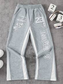 SHEIN Explorewe Tween Boy Street Style Casual Versatile Letter Print Sweatpants - Grey - View 1