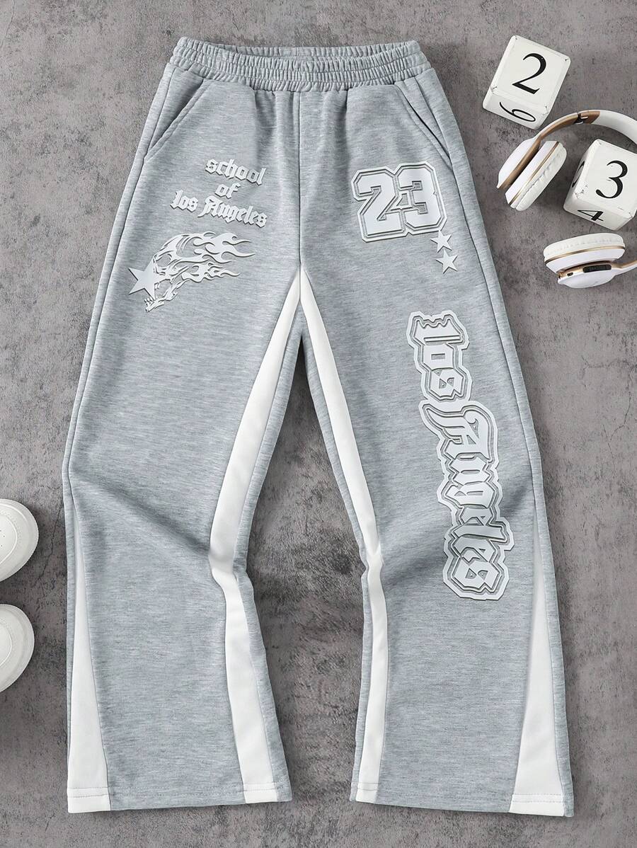 SHEIN Explorewe Tween Boy Street Style Casual Versatile Letter Print Sweatpants - Grey - View 1