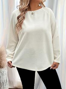 SHEIN LUNE Plus Size Women's Solid Color Round Neck Long Sleeve Casual Top