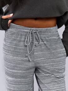 Athîral Women's Lace-Up Pocket Striped Casual Pants, Everyday Wear - Black - View 3