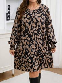 SHEIN LUNE 女士休闲豹纹连衣裙，简约时尚，适合日常穿着 新年女装 冬装 女冬装 狂欢装 感恩节装 女春装 夏装 女士春季装 度假装 女士 - 彩色 - 查看 3