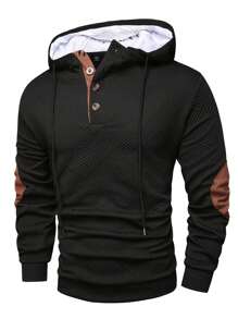 Manfinity Homme Hanorac casual pentru bărbați, de culoare solidă, cu mozaic, cu închidere cu nasturi