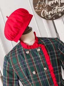 Tween Girls Classic Plaid Double Breasted Dress With Hood, Fashion British Style - Green - View 5