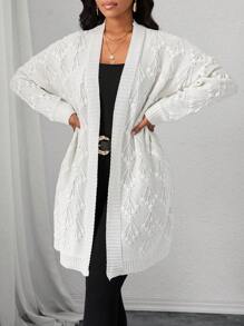 SHEIN Lady Women Textured Pattern Knit Cardigan - Beige - View 4