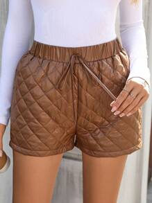 INAWLY Damen einfarbige Shorts mit Vorder-Bindeband, für den täglichen Lässig Bereich