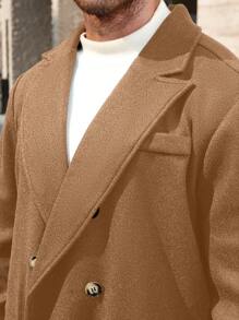 Manfinity Homme Plus Size Men's Casual Simple Solid Color Overcoat, Fall/Winter - Khaki - View 6