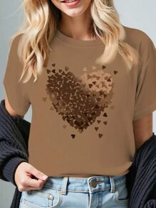 INAWLY Damen Herz Grafik Figurbetontes Lässig T-Shirt, Valentinstag Grafik Shirts Damen Tops