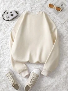 INAWLY Valentines Day Cute Dog & Heart Print Fleece Crew Neck Sweatshirt - Apricot - View 2