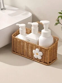 1-Pack Woven Rattan Storage Basket - Farmhouse Style Rustic Picnic & Wedding Decor, Wall-Mounted/Portible Organizer For Kitchen (Onions/Eggs/Snacks), Bathroom, Easter Display, Boho Plant Hanger With Mixed Metal Frame