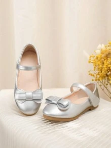 Girls Silver Casual Princess Flat Shoes, Autumn/Spring - Silver - View 1