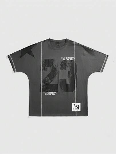 Prep Camiseta casual de manga corta y cuello redondo con estampado de letras para hombre