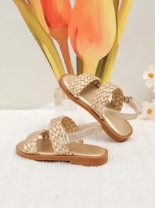 Girls Woven Flat Summer Sandals, Infant/Toddler - Gold - View 4