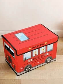 1pc School Bus Pattern Non-Woven Fabric Organizer Box,Covered Folding Multi-Functional Storage ,School Bus Treasure Box Kids Foldable Chest Storage Box,Toys Organizer Box, Car Design Decorations Festival Decor Room Decor Home Decor Bedroom Decor - Multicolor - View 6