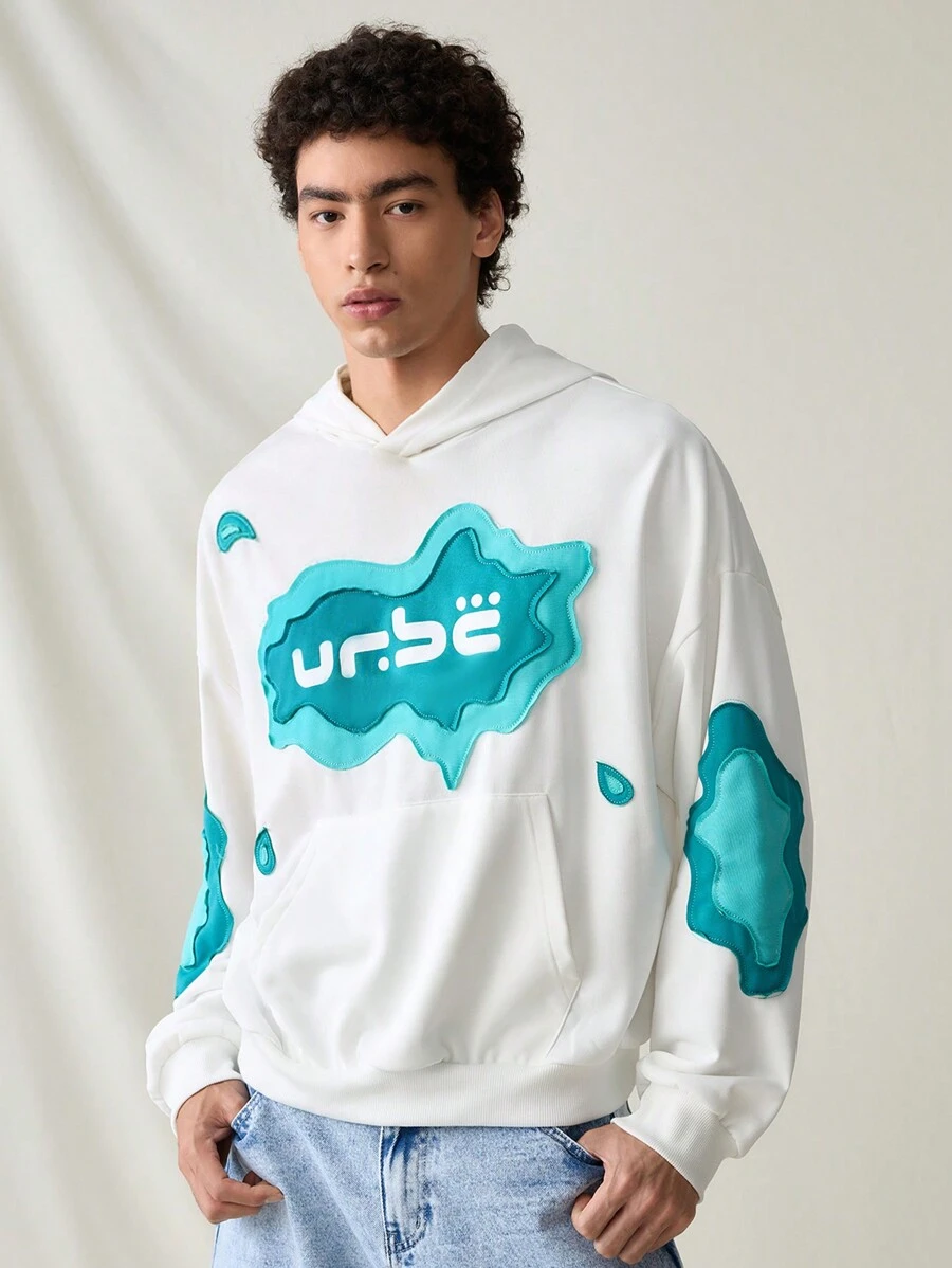 Manfinity VCAY 男士针织休闲宽松长袖连帽衫，适合秋冬 - 白色 - 查看 1