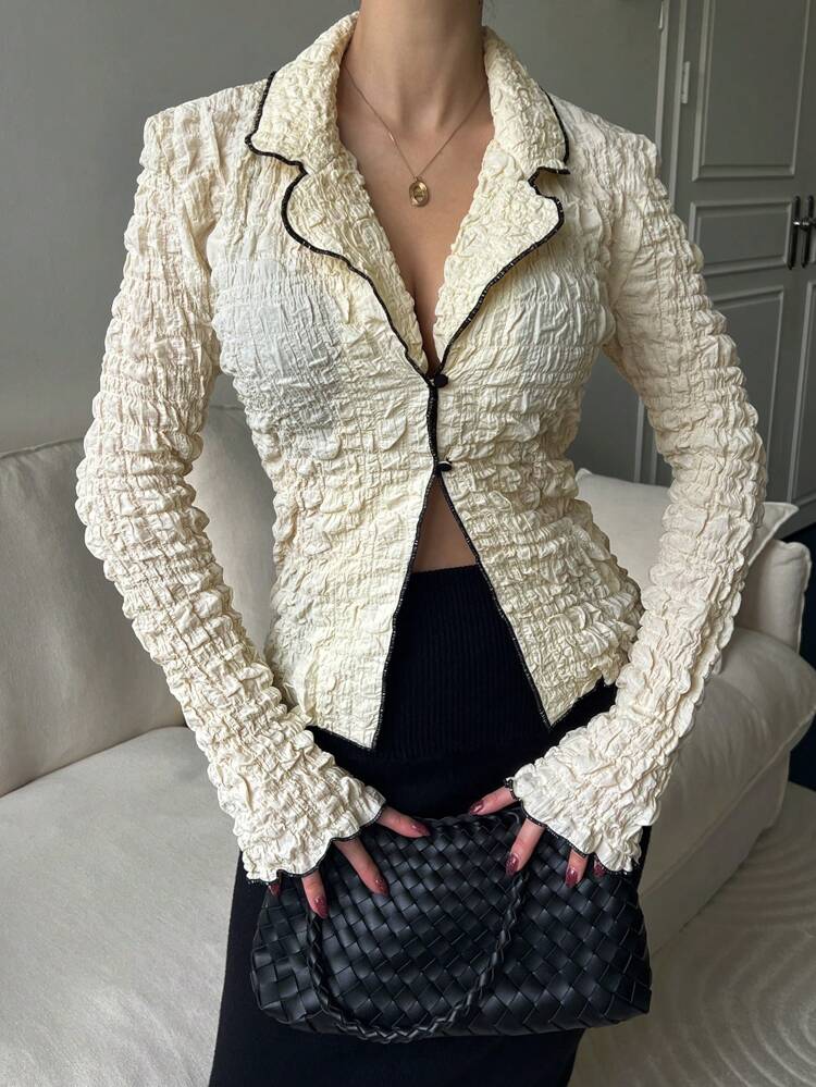 Women's Turndown Collar Tight Flared Sleeve Shirt Long Sleeve Top