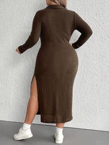 SHEIN CURVE+ Plus Size Casual V-Neck Split Waist Dress