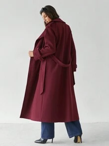 SHEIN Tall Chaqueta larga de manga larga con botones delanteros sencilla de color borgoña, abrigo largo de lana burdeos vintage de uso casual diario, abrigado y grueso para disfraces de invierno de Acción de Gracias, Halloween, Navidad y otoño para mujeres