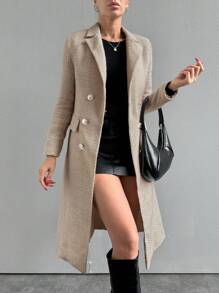 RueChic 女士秋冬翻领纽扣长袖休闲长款外套