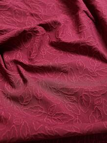 Joress Plus Size Leaf Texture Solid Color V-Neck Short Elegant Dress, Spring/Autumn Burgundy Maxi Women Outfit Fall Cloth For Women - Burgundy - View 3
