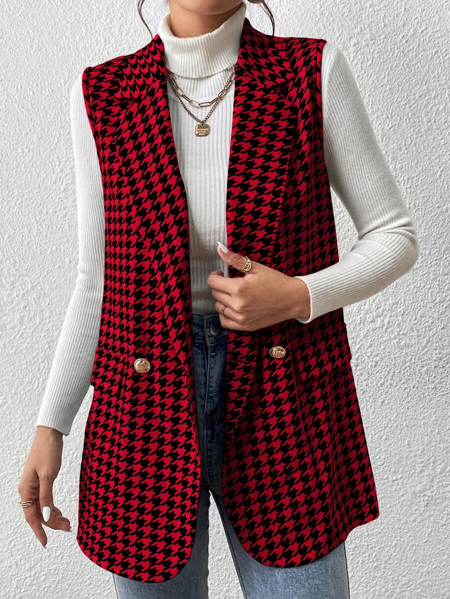 SHEIN Privé Chaleco de otoño casual de cuadros de pata de gallo para ir y venir al trabajo - Multicolor - Ver 1