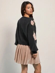 WESTFADE Western Music Festival Knitted Shine High Waist Lettuce Trim Hem Mini Skirt - Silver - View 5