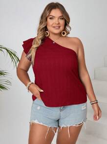 SHEIN VCAY 大码纯色露肩无袖简约衬衫，休闲日常穿着