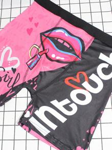 5 pièces/Paquet Caleçons décontractés à patchwork avec imprimé de lèvres pour hommes