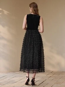 Vestido Longo Sem Mangas Feminino, Casual e da Moda para Uso Diário - Preto - Visão 5