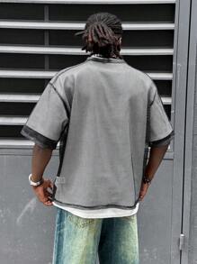 Manfinity VCAY Men's Loose Fit Round Neck Short Sleeve T-Shirt With Mesh Fabric And Digital Printing, Suitable For Summer