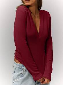 MUSERA Notch Neckline Long Sleeve Fitted Top Casual Summer Elegant Summer Vacation Airport Holiday Cute