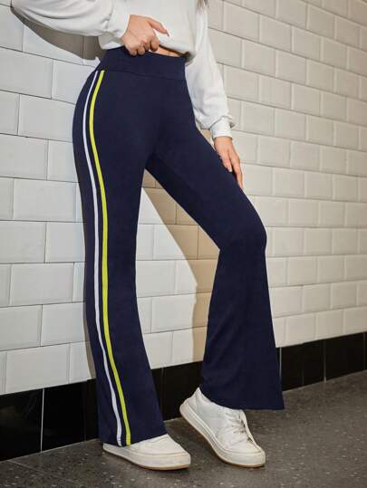 SHEIN Explorewe Tonåring flickor enfärgad Patchwork Enkla Casual långbyxor, för dagligt bruk