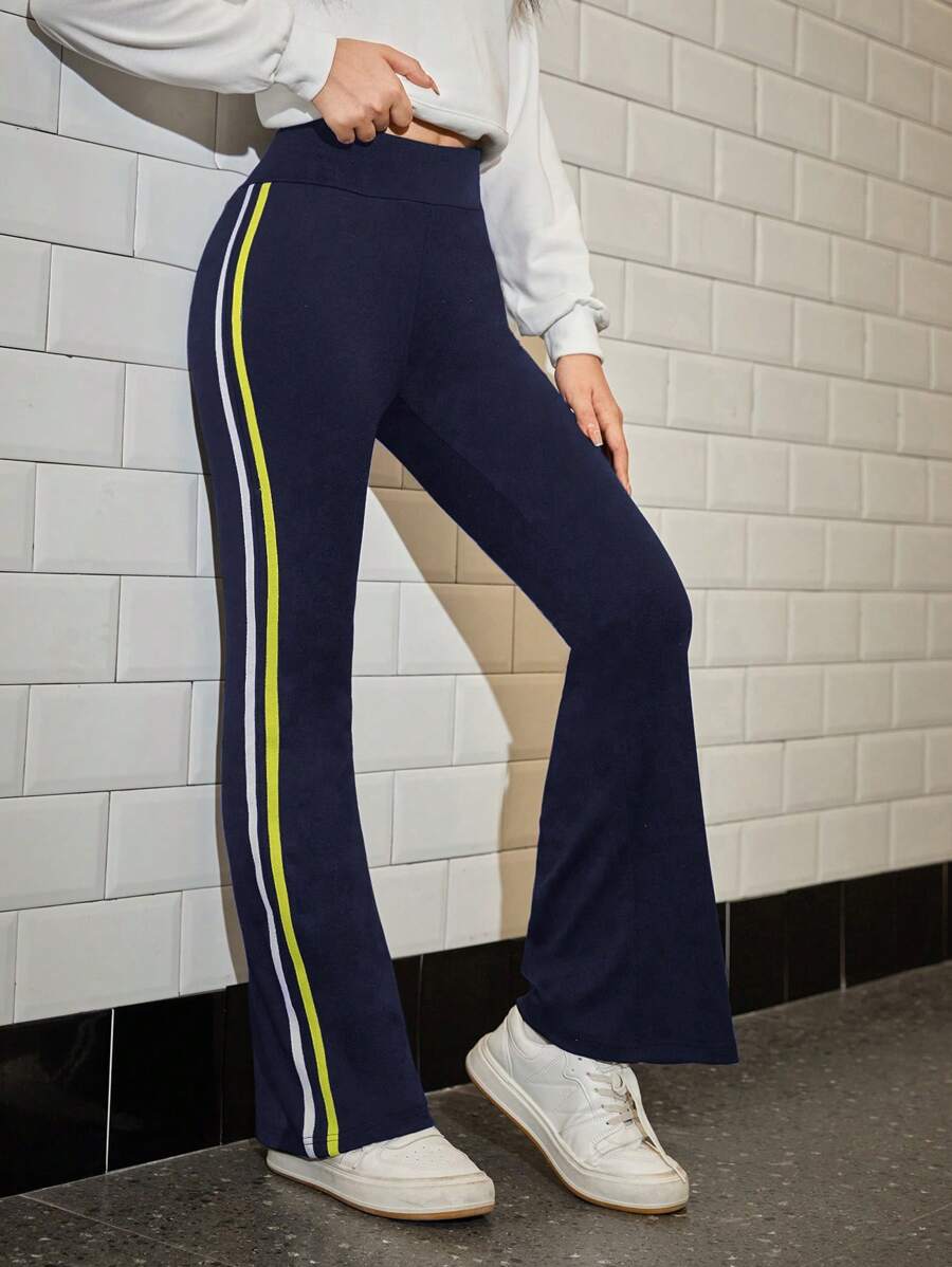 SHEIN Explorewe Teenager Girls' Plain Color Patchwork Simple Casual Long Pants, For Daily Wear