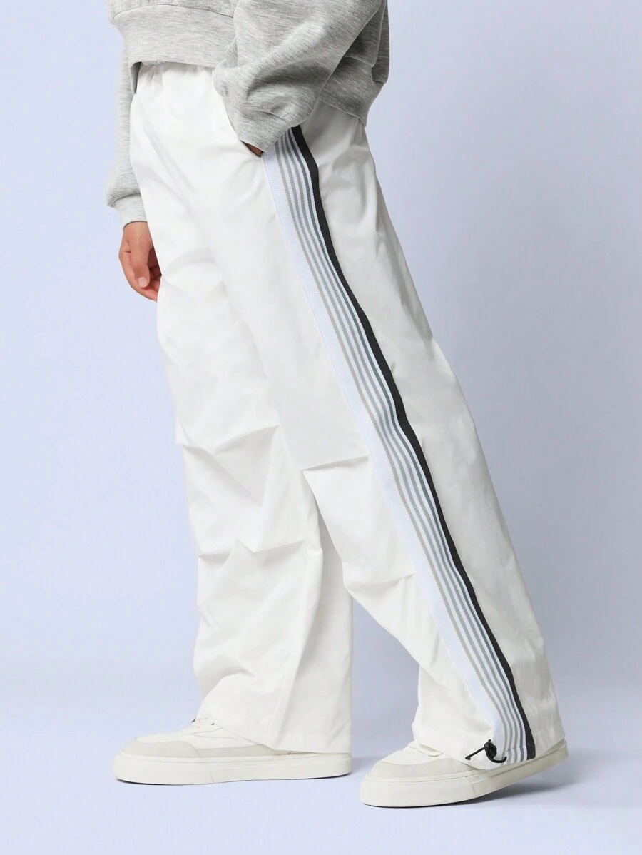 SUMWON Tween Girls Relaxed Nylon Stripe Parachute Pant - White - View 1