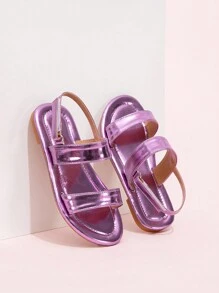 Mädchen Lässig Klettverschluss Flache Sandalen für Outdoor, Sommer - Violett - Übersicht 2