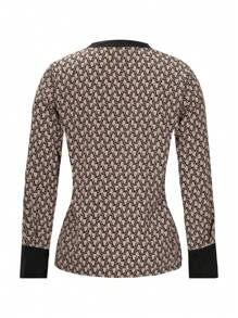 Lucivie 滿版印花缺口領拼接邊襯衫 - 棕色 - 查看 2